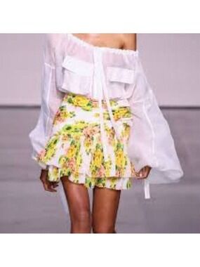 ZIMMERMANN Golden Surfer tiered pleated Mini Skirt size 8
